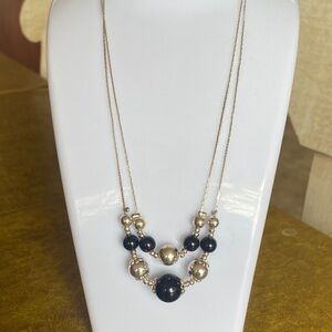 Silver and Black Bead Double-Strand Necklace